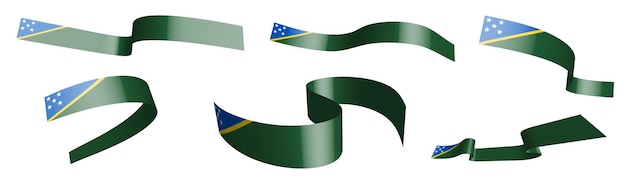 Conjunto de cintas navideñas bandera de las Islas Salomón ondeando en el viento Separación en capas inferior y superior
