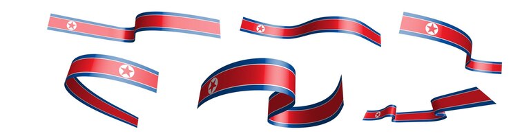 Vector conjunto de cintas navideñas bandera de la rpdc corea del norte ondeando en el viento separación en capas inferior y superior elemento de diseño vector sobre fondo blanco