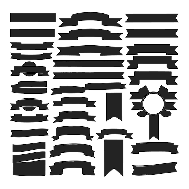 Conjunto de cintas de pancartas silueta vector forma negra