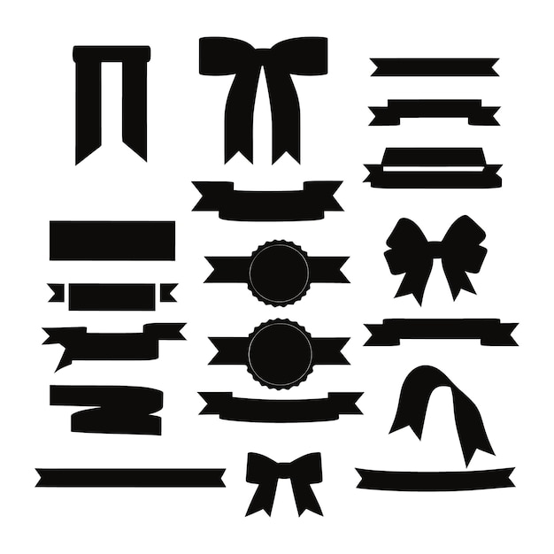 Conjunto de cintas de pancartas silueta vector forma negra