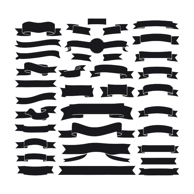 Conjunto de cintas de pancartas silueta vector forma negra