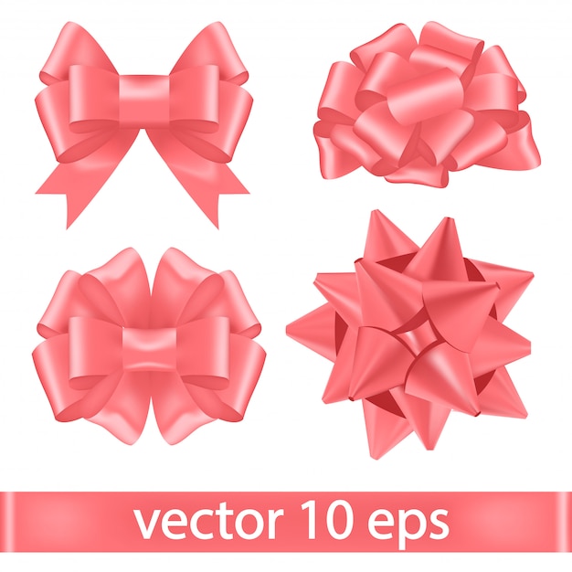 Vector conjunto de cintas rosadas atadas con arcos exuberantes