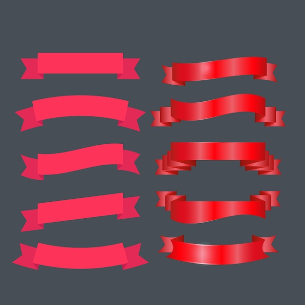 Conjunto de cintas rosadas banderas insignias etiquetas elementos de diseño sobre fondo blanco