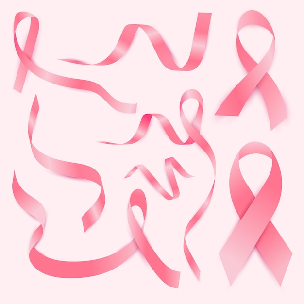 Vector conjunto de cintas rosas sobre un fondo blanco adecuado para los elementos de diseño del día de la mujer y el día del cáncer