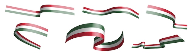Conjunto de cintas de vacaciones. Bandera de Hungría ondeando en el viento. Separación en capas inferiores y superiores. Elemento de diseño. Vector sobre fondo blanco