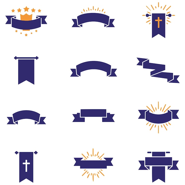 Conjunto de cintas vectoriales versátiles Glory Banner icono silueta vectorial medallas ganadoras Elementos