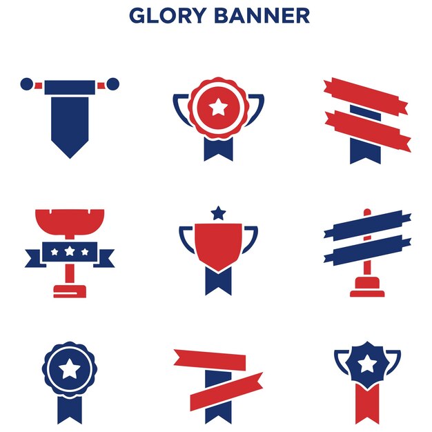 Conjunto de cintas vectoriales versátiles Glory Banner icono silueta vectorial medallas ganadoras Elementos