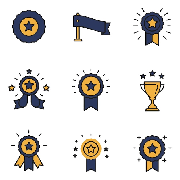 Conjunto de cintas vectoriales versátiles Glory Banner icono silueta vectorial medallas ganadoras Elementos