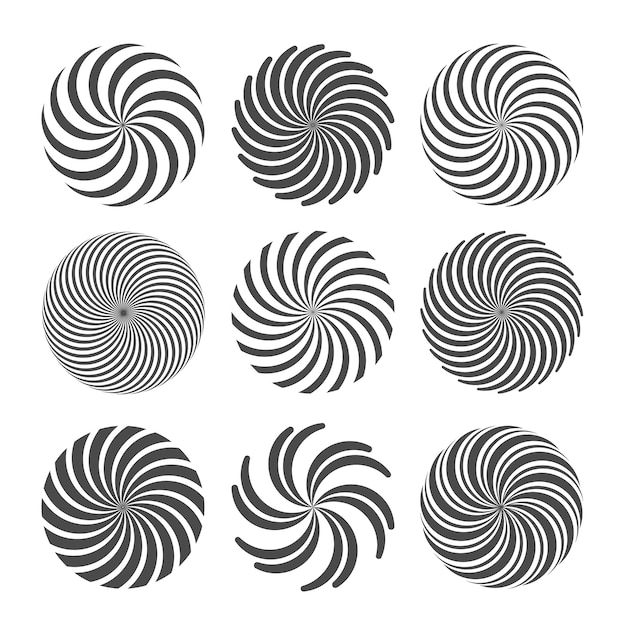 Vector conjunto de círculo espiral de diseño plano