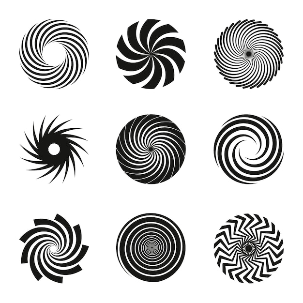 Conjunto de círculo espiral de diseño plano