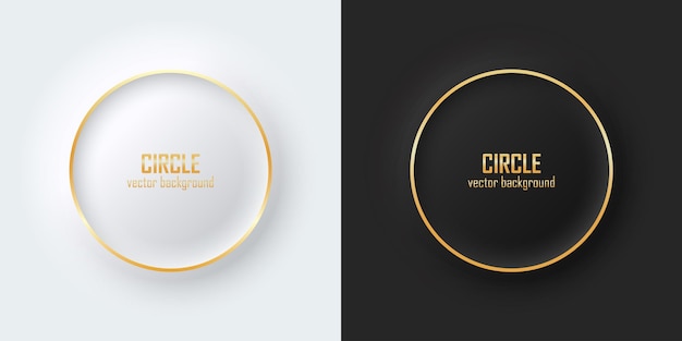 Conjunto de círculos 3D realistas iluminados en oro con iluminación de neón Marcos de círculos sobre un fondo blanco y negro en estilo neumorfismo Elementos para el diseño Vista superior del podio EPS10 vectorx9