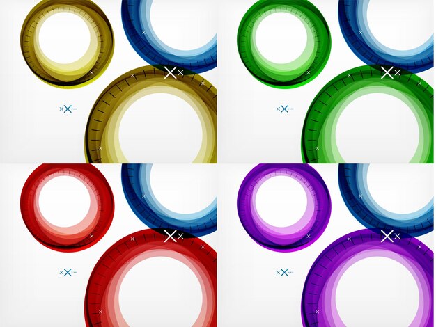 Conjunto de círculos abstractos voladores fondos vectoriales fondos geométricos colores burbujas de aire plantillas de banners web presentación de negocios o tecnología fondos o elementos ilustración vectorial