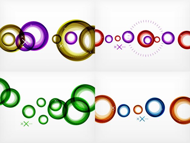 Conjunto de círculos abstractos voladores fondos vectoriales fondos geométricos colores burbujas de aire plantillas de banners web presentación de negocios o tecnología fondos o elementos ilustración vectorial