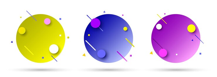 Vector conjunto de círculos degradados de colores abstractos con sombras sobre fondo blanco ilustración vectorial