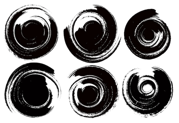 Conjunto de círculos dibujados a mano Colección de elementos de forma circular Salpicaduras de tinta negra circular abstracta