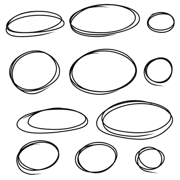 Vector conjunto de círculos dibujados a mano doodle marcador resaltar óvalos boceto de marcador resaltar texto importante