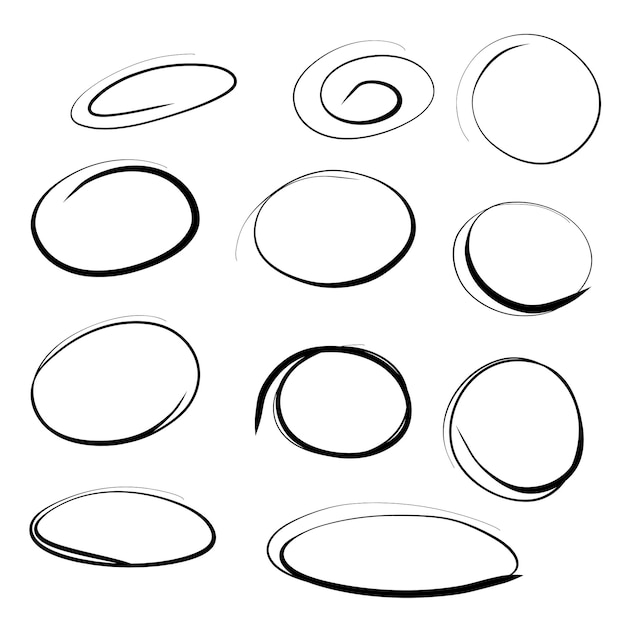 Conjunto de círculos dibujados a mano Doodle resaltar garabatos garabatos óvalos Boceto de marcador Resaltar texto
