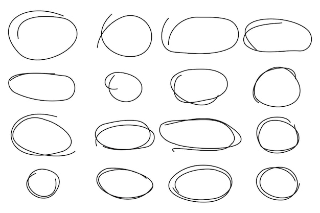 Conjunto de círculos dibujados a mano Estilo de boceto aproximado Formas redondas abstractas Ilustración vectorial