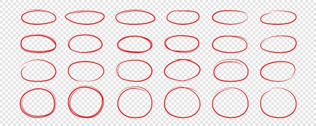 Un conjunto de círculos dibujados a mano, garabates circulares para pasar una nota, elementos de diseño de logotipo circular