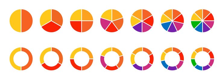 Vector conjunto de círculos de diferentes colores aislados diagramas de pie conjunto de círculos elemento infográfico forma redonda ilustración vectorial.