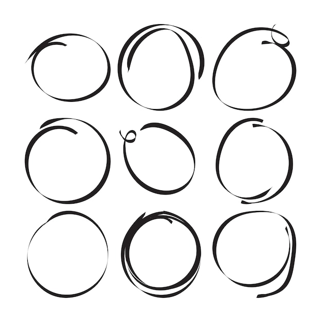 Conjunto de círculos de garabatos dibujados a mano Elemento vectorial Ilustración sobre fondo blanco