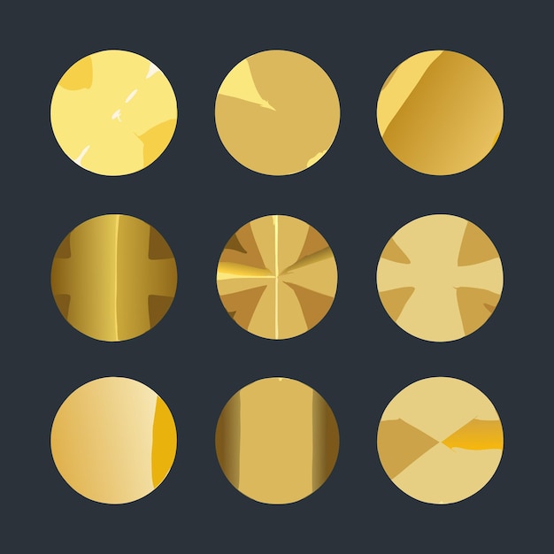 conjunto de círculos de gradiente dorado realistas para fondos y decoraciones de lujo