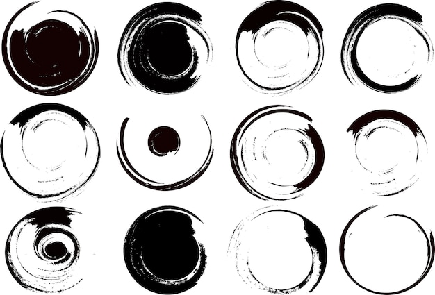 Conjunto de círculos de grunge Formas redondas de grunge Fondo de salpicaduras de tinta negra circular abstracta