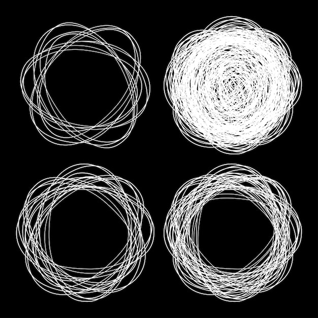 Conjunto de círculos de logotipo dibujados a mano vectoriales utilizando líneas de círculo blanco de garabatos de dibujo de croquis