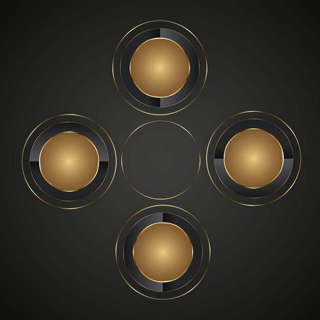 Conjunto de círculos de lujo en un anillo de círculo dorado de metal brillante realista aislado sobre un fondo negro Anillo de anillo Premium en un marco dorado redondo