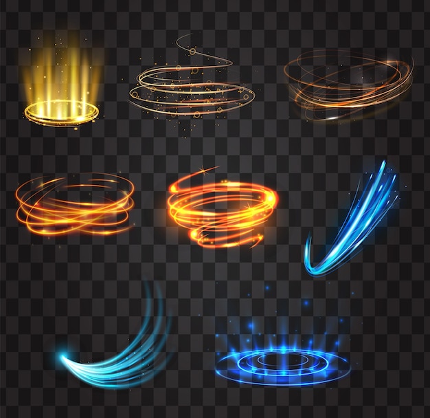 un conjunto de círculos con una luz azul y amarilla
