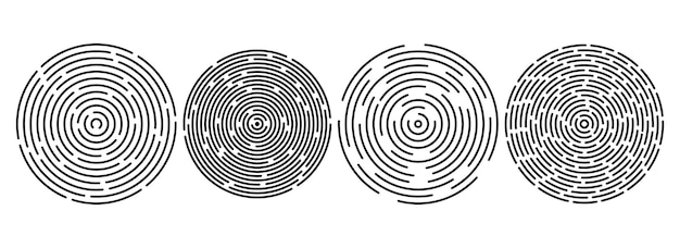 Conjunto de círculos de ondas concéntricas negras Colección de anillos de ondas sonoras lineales Epicentro sonar de radar de objetivo