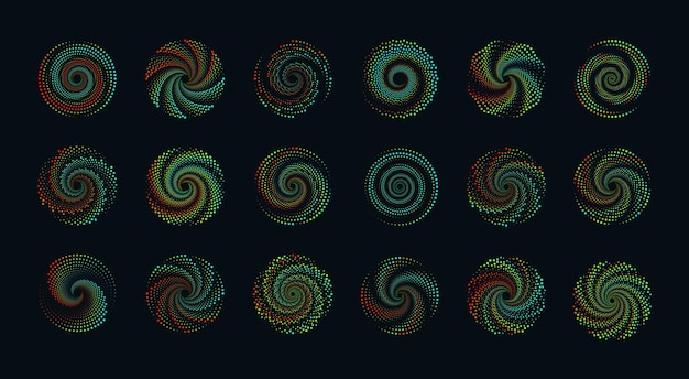 Conjunto de círculos punteados abstractos Diseño puntos espirales Arte geométrico
