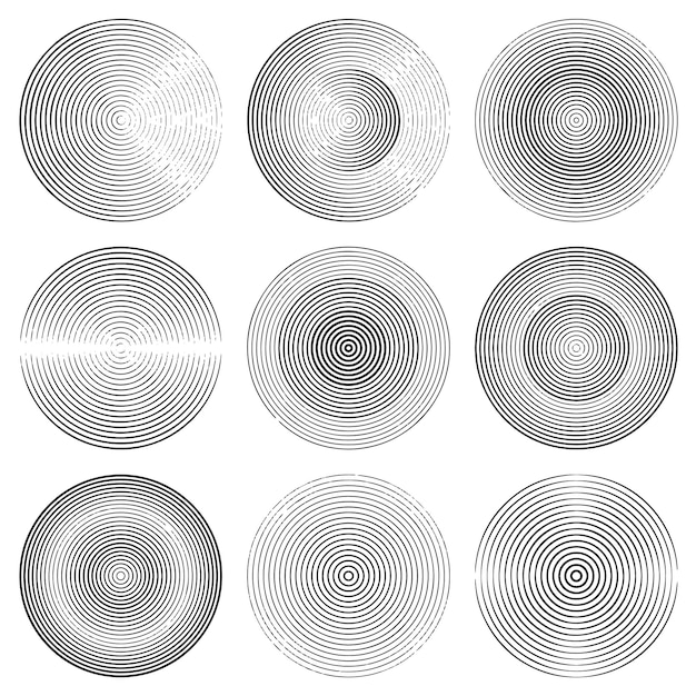 Conjunto de círculos a rayas de medio tono abstractos Símbolo de efecto onda Elementos vectoriales para el diseño