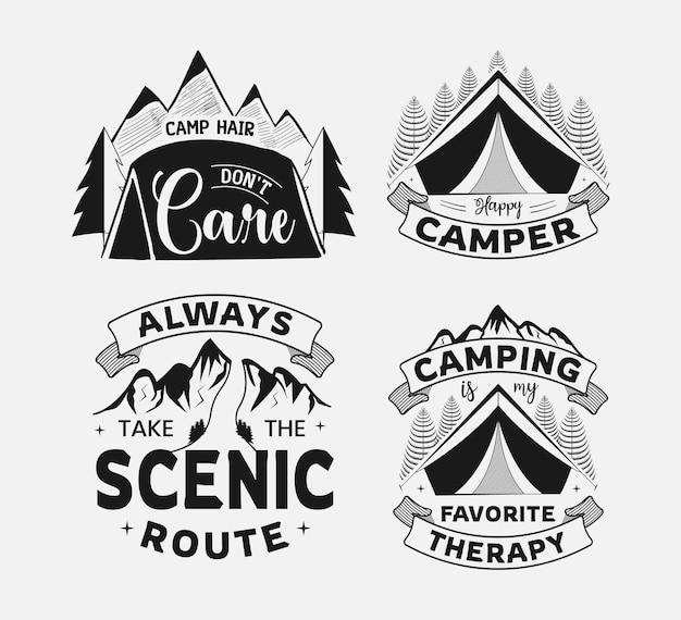 Conjunto de cita de aventura de letras de camping para póster y tarjeta de camiseta impresa