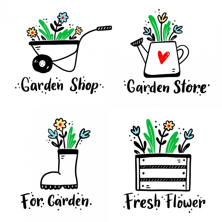 Conjunto de cita de letras de jardín dibujado a mano. ilustración de estilo.