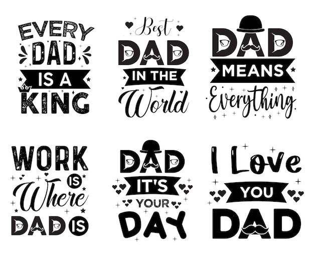 Vector conjunto de citas del día del padre ilustración vectorial letras de tipo dibujadas a mano