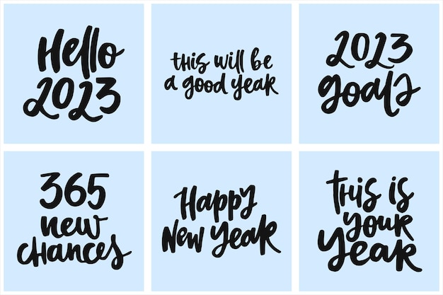 Conjunto de citas escritas a mano sobre Año Nuevo