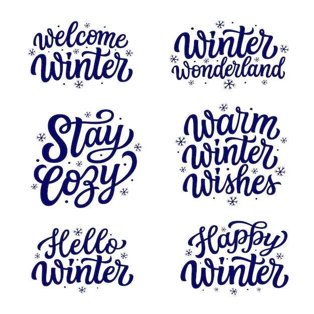 Vector conjunto de citas de invierno de letras a mano