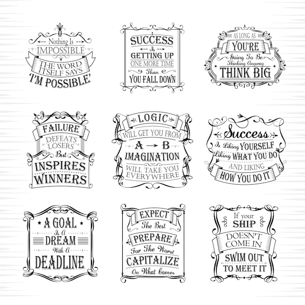 Conjunto de citas de motivación e inspiración aisladas sobre fondo beige