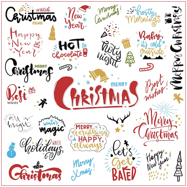 Conjunto de citas de navidad dibujados a mano