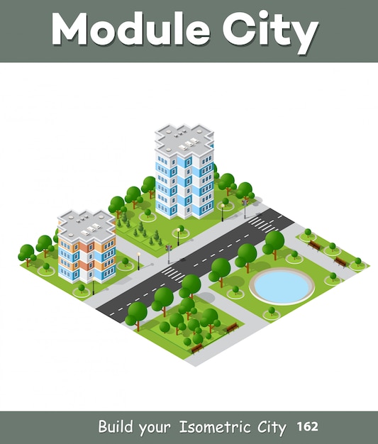 Conjunto de la ciudad cuarto vista superior paisaje isométrico proyección 3D