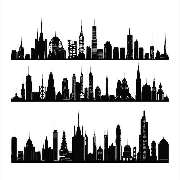 Conjunto de ciudades vectoriales silueta fondo blanco