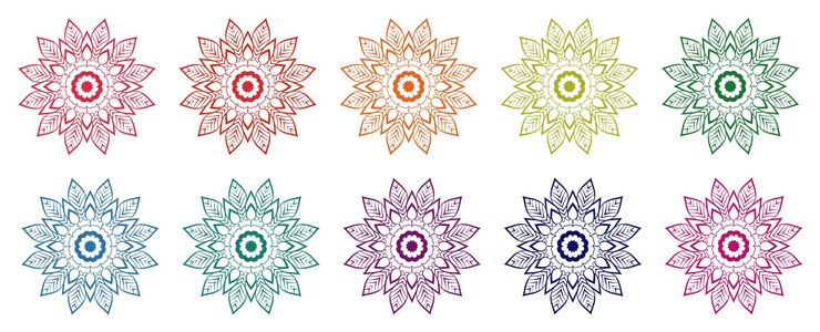 Conjunto clásico de mandala vintage circular de ocho colores