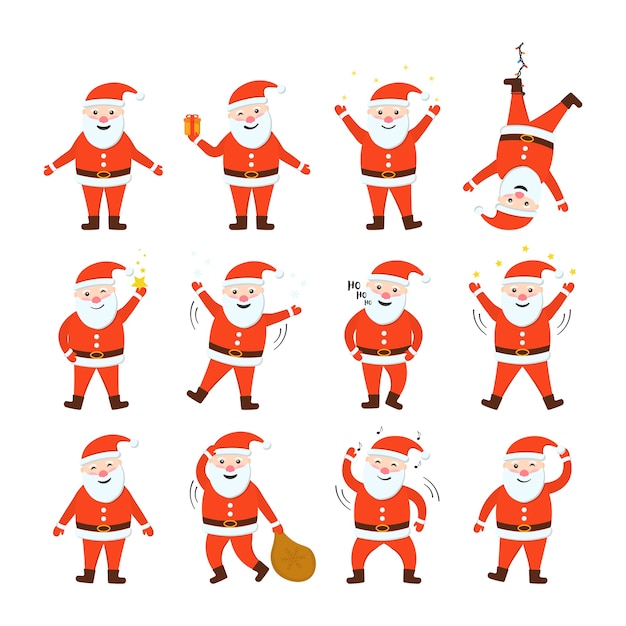 Conjunto de cláusulas de Santa. Personajes en movimiento de vacaciones de dibujos animados.