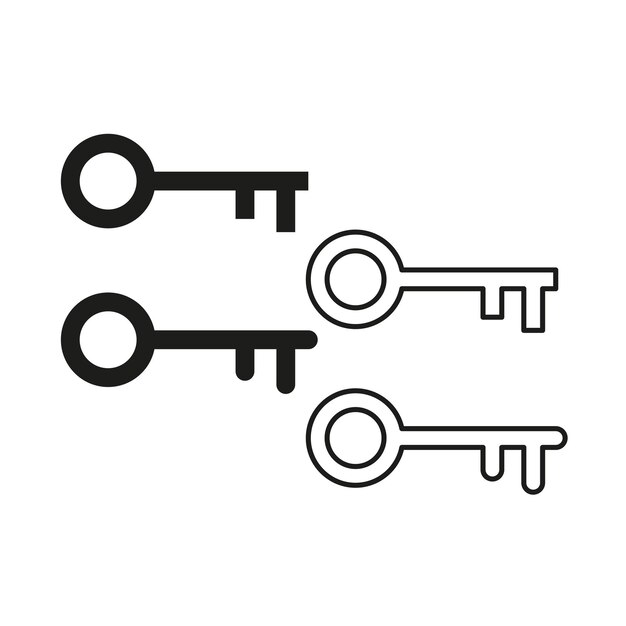Conjunto de claves Iconos vectoriales Símbolos de acceso de seguridad de diferentes tamaños Clave negra y blanca