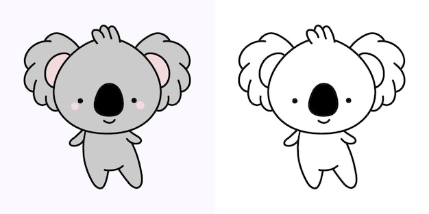 Conjunto Clipart Koala Multicolor y Blanco y Negro. Imágenes Prediseñadas Kawaii Koala.