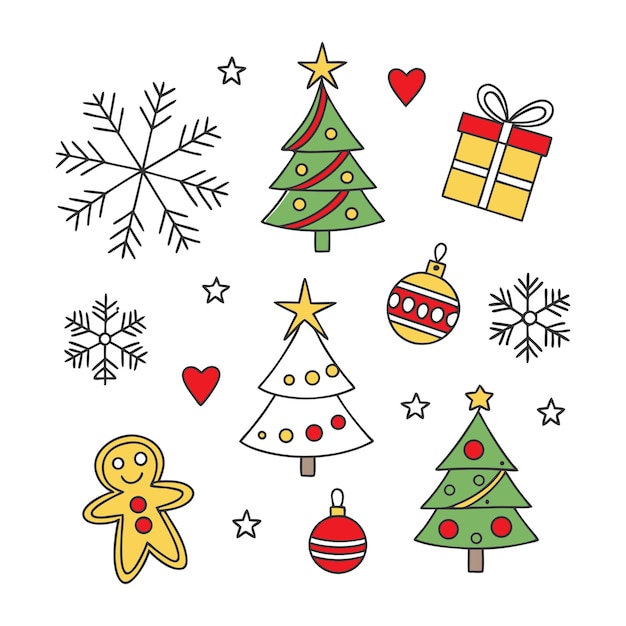 Conjunto de cliparts festivos para el árbol de Navidad con elementos decorativos