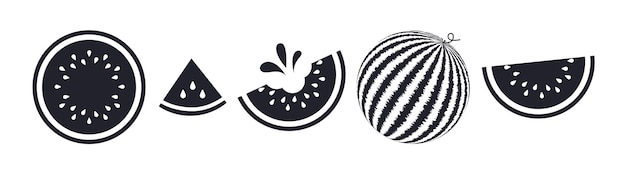 Conjunto de cliparts de frutas con silueta de sandía Icono y símbolo de sandía Colección de clip art dibujado a mano