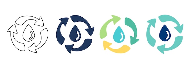 Conjunto de cliparts de íconos de reciclaje de agua Señales de ciclo de ahorro de agua ambiental Colección de clip art