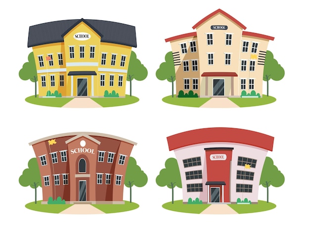 Conjunto de cliparts de la universidad de la escuela El edificio de la escuela dibuja clip art para que los estudiantes y los alumnos aprendan